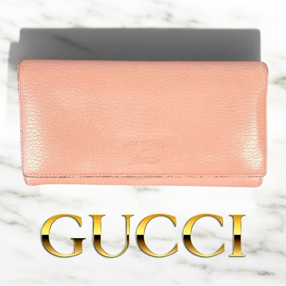 Gucci Pebbled Leather Blush Pink Long Wallet - Picture 1 of 14